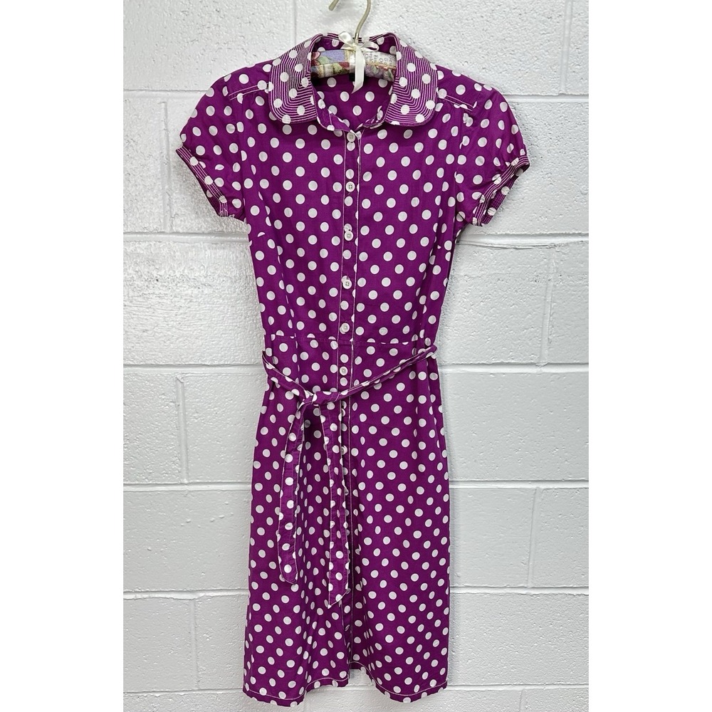 Boden Purple Polka For Collared T-shirt Button Front Dress / Women's 8 R - Picture 2 of 5